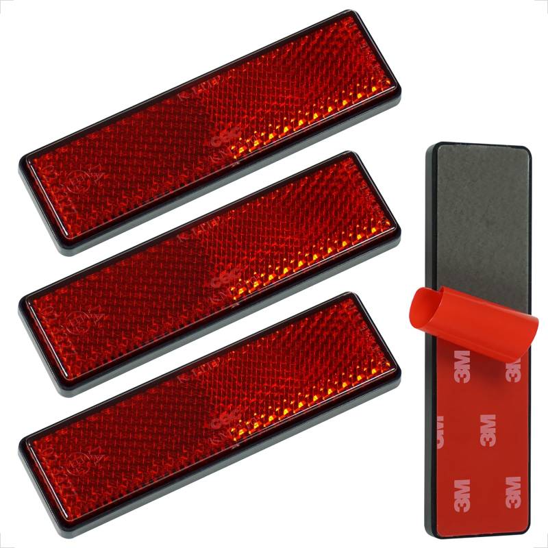 evermotor Reflektoren Motorrad 4 Stück, E4 E-geprüft hinten rot 94 X 27.5 X 9 mm selbstklebend Rückstrahler Scheiben Katzenauge Roller Quad Kennzeichenhalter von evermotor