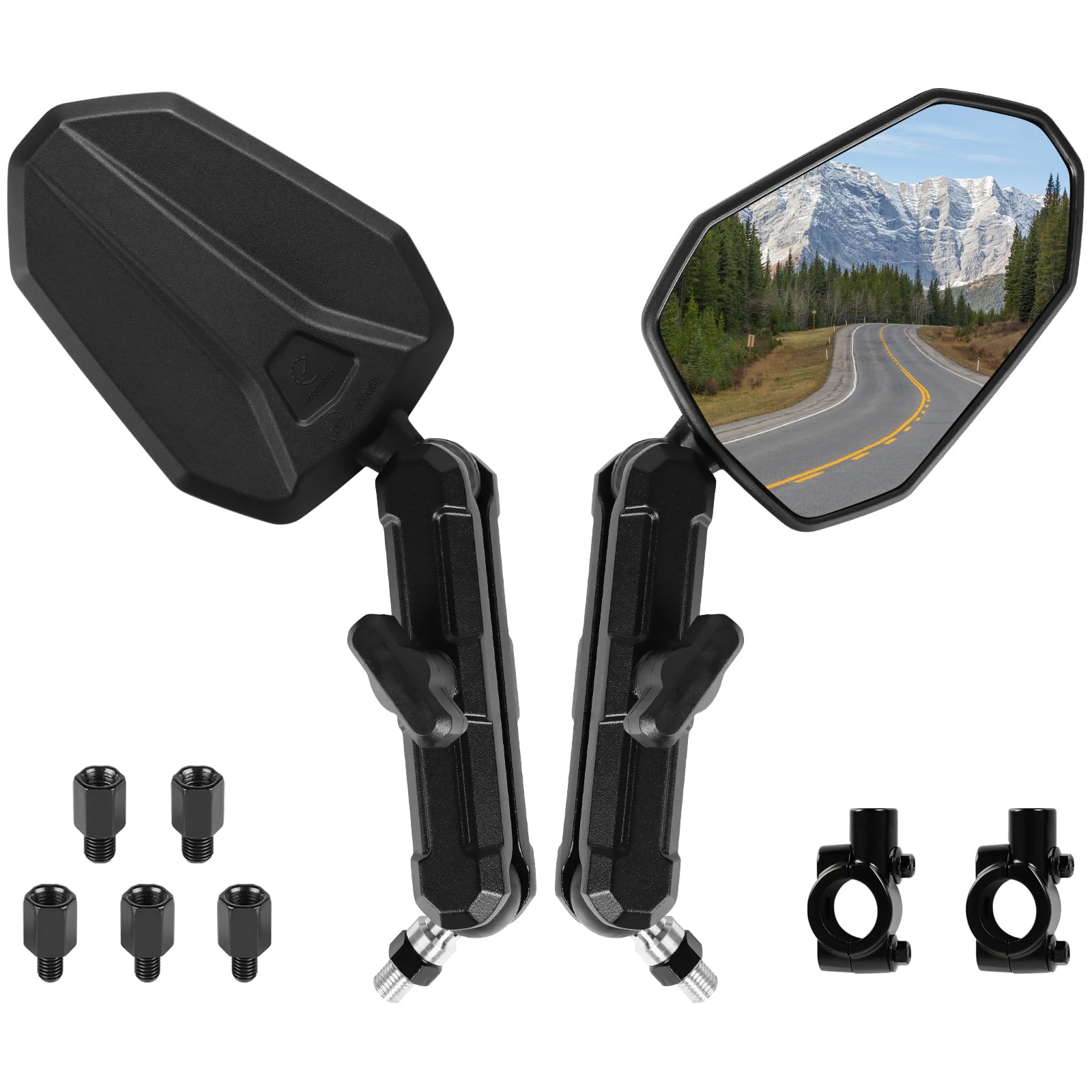 Evermotor 360° Motorradspiegel mit doppelter Kugel, E-geprüft Motorrad Spiegel, Motorrad Rückspiegel Set M8 M10 Kompatibel mit meisten Motorräder, ADV, ATV, Moped, Quad (2 Stück) von evermotor