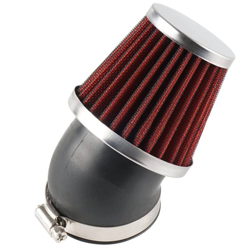 Evermotor Universal 45 Grad Biegung Doppelschicht Stahl Filter Luftfilter 48mm 49mm 50mm für Motorrad Scooter ATV Moped Rot von evermotor