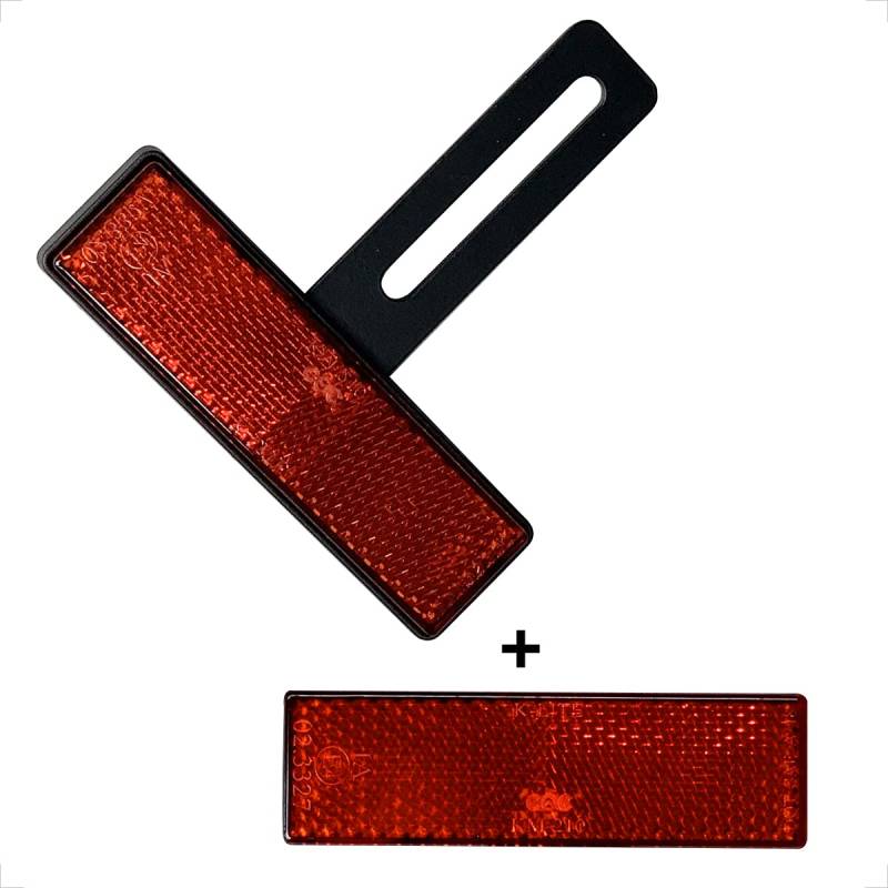 evermotor Universal Motorrad E4 Reflektor hinten schmal rot mit Kurze T-Halter Kennzeichen Rückstrahler Katzenauge Roller Quad E-geprüft von evermotor