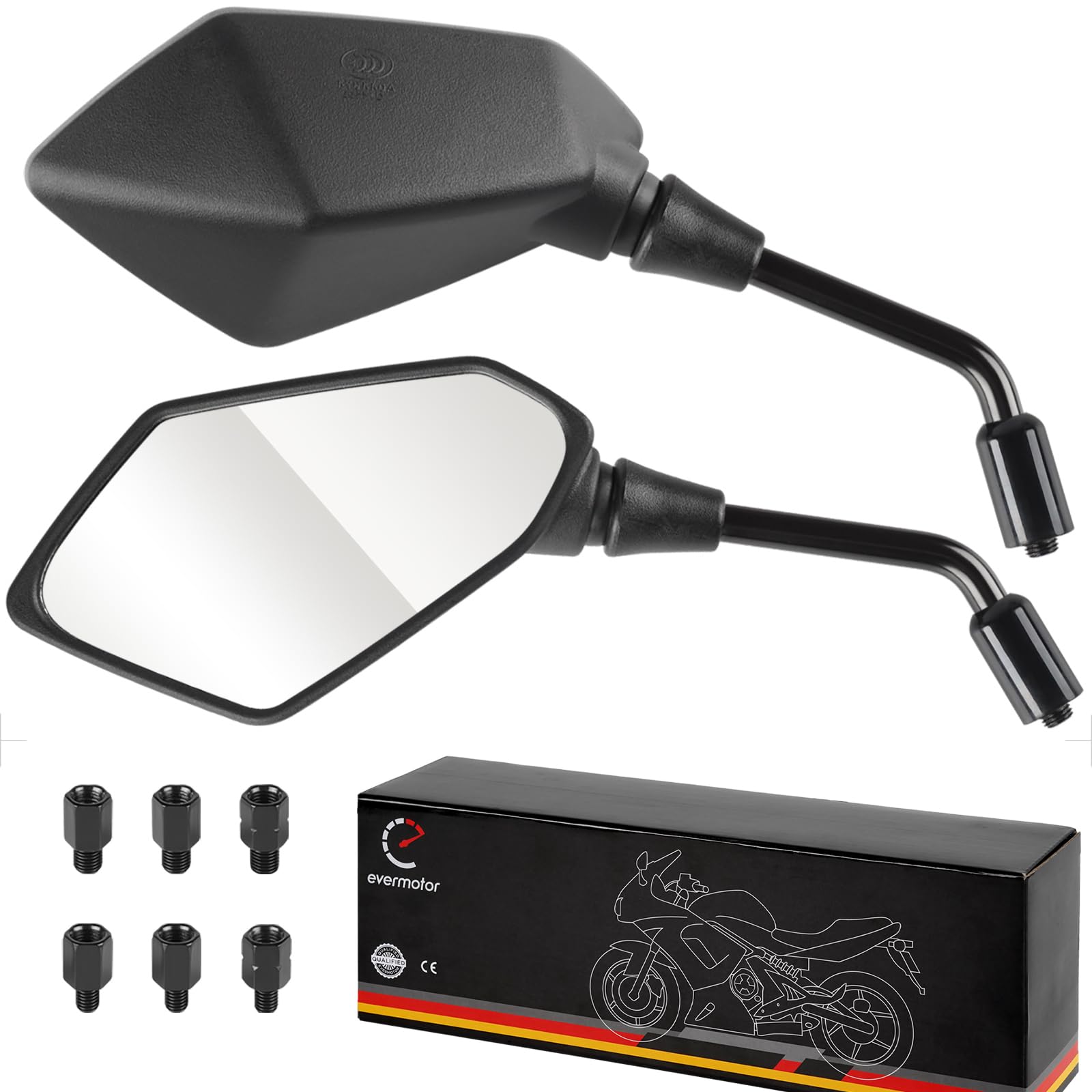 Evermotor Universal Motorrad Rückspiegel Spiegel E-Geprüft 2x M10 Rechtsgewinde, 2x M8 Rechtsgewinde + 1x M10 Linksgewinde, 1x M8 Linksgewinde, Spiegel für Quad Roller ATV Moped Scooter Schwarz Evermotor Universal Motorrad Rückspiegel Spiegel E-Geprüft 2x M10 Rechtsgewinde, 2x M8 Rechtsgewinde + 1x M10 Linksgewinde, 1x M8 Linksgewinde, Spiegel für Quad Roller ATV Moped Scooter Schwarz von evermotor