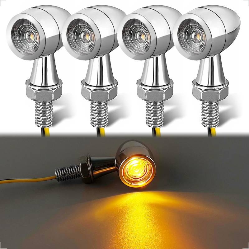 evermotor Universal 12V E24 Mini Motorrad LED Blinker Bullet Zinklegierung im Feinguss IP67 Wasserdicht E geprüft (4 Stück Silber) von evermotor