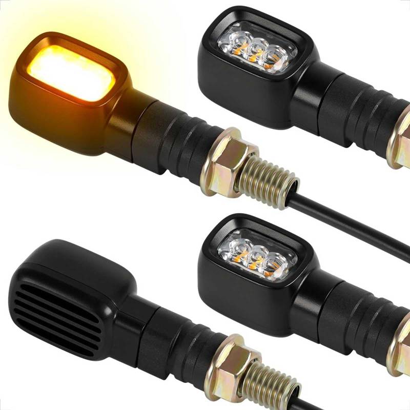 evermotor 12V Mini LED Blinker Motorrad, E24 E-geprüft, 4 Stück 1.2W Retro Motorrad Blinker Rechteckig, 1200 mm langes Kabel, M10-Schraube, für Motorräder Ebike Fahrrad, IP67 Wasserdicht von evermotor