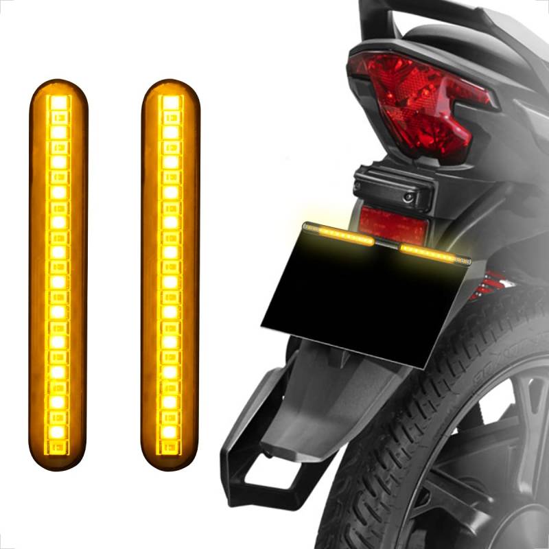 evermotor 12V 12 LED E-geprüfte Motorrad Kennzeichenbeleuchtung Universal Mini Wasserfest IP68 für Roller ATV Off-Road Fahrzeug, Bernstein Lichtleiste 2 Stück von evermotor