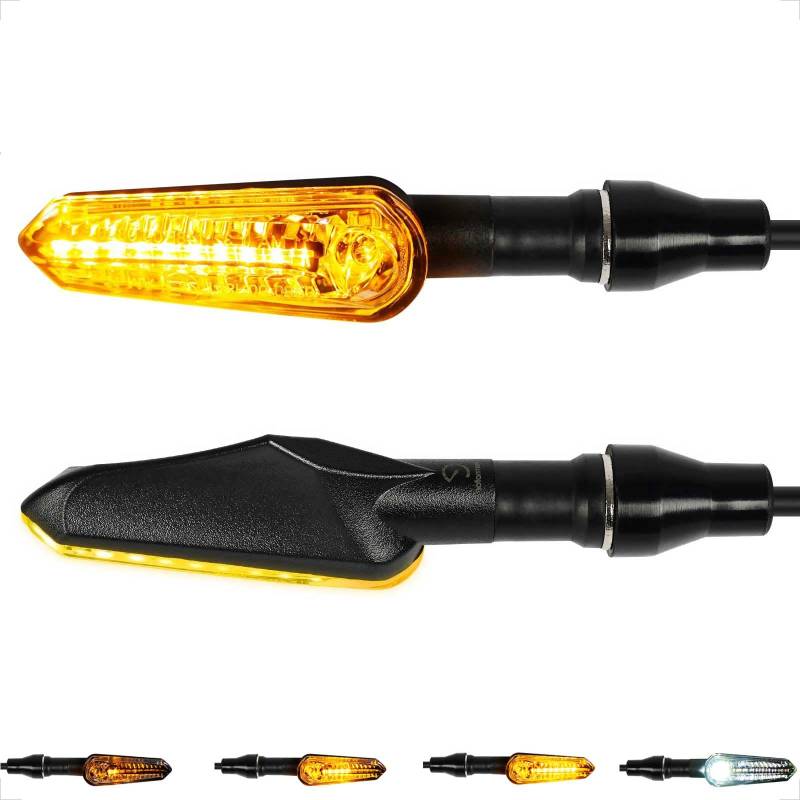 evermotor Blinker Motorrad LED Lauflicht e-geprüft, 2 Stück Laufeffekt bernsteinfarbenes Blinklicht & weißes Positionslicht, IP67 Wasserdicht, 12V für Motorrad, Scrambler, Touring, Street-Bikes von evermotor