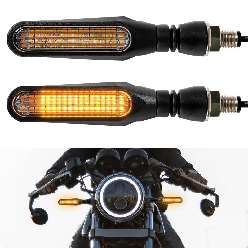 evermotor Blinker Motorrad 12V, 2 Stück LED lauflicht-blinker, E24 Hochwertiges Motorradblinker Laufeffekt, IP67 Wasserdicht, E-Geprüft, Schwarz, Kabellänge 250 mm von evermotor