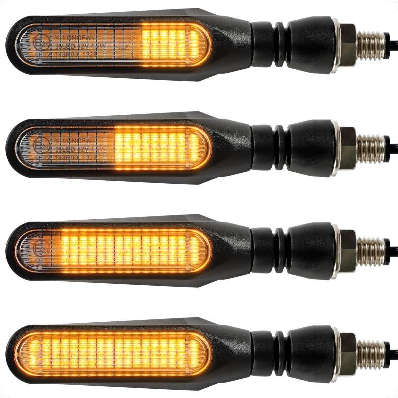 evermotor Motorrad Blinker LED Laufeffekt, 12V 4 Stück lauflichtBlinker, E24 E-Geprüft, Sequenzeffekt Hochwertiges Motorradblinker, IP67 Wasserdicht, Kabellänge 250 mm von evermotor