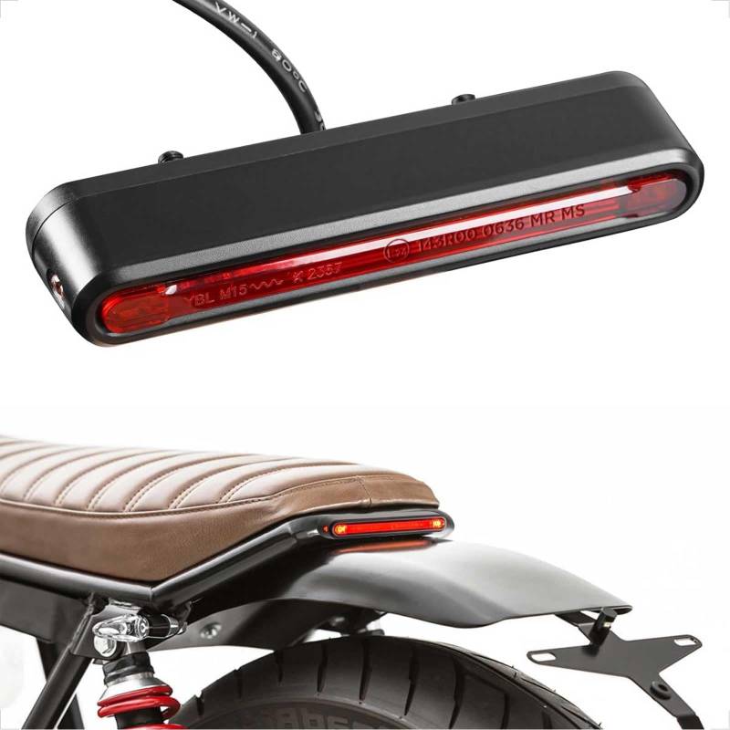 evermotor Motorrad Rücklicht LED, E24 E-geprüft für Motorräder, E-Bike Fahrrad, 6-58V, Rücklicht mit Bremslicht, StVZO Zugelassen, 50mm/ 80mm Befestigungslöchern, 1000mm Kabel, IPX67 Wasserdicht von evermotor