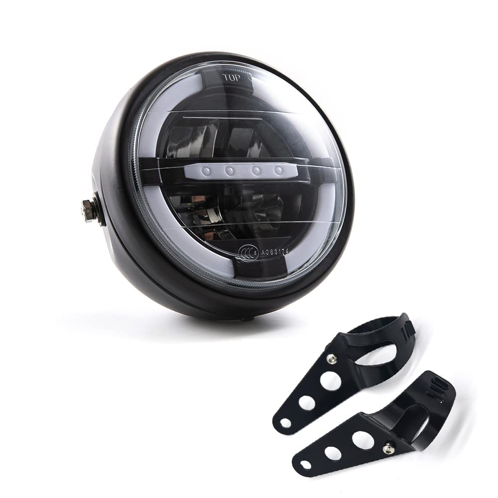 Motorrad Frontscheinwerfer 7'' Universal LED Scheinwerfer mit Tagfahrlicht Blinker für Cafe Racer Bobber Chopper Motorrad Frontscheinwerfer 7'' Universal LED Scheinwerfer mit Tagfahrlicht Blinker für Cafe Racer Bobber Chopper von evomosa
