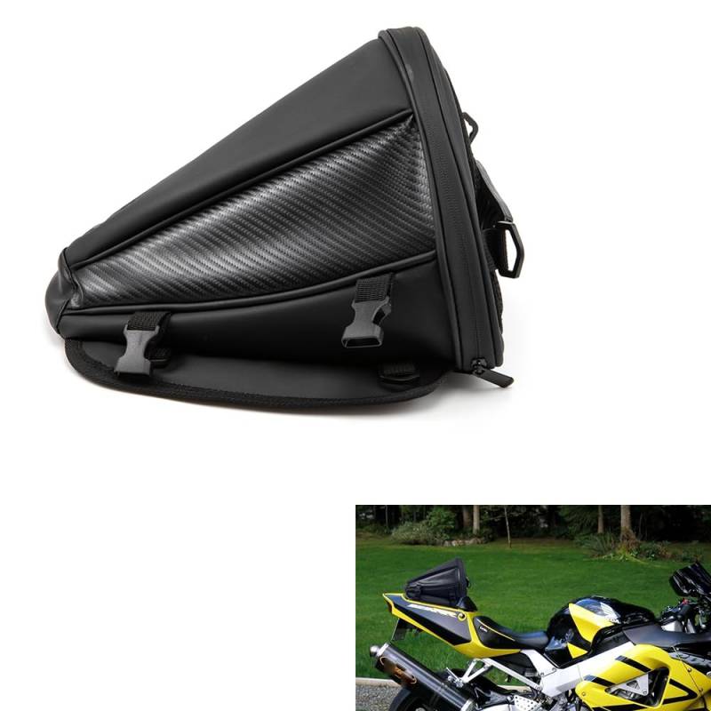 Motorrad Hecktasche Multifunktionale wasserdichte Polyester Aufbewahrung Satteltasche, Outdoor Sport Motorrad Rücksitz Leichter Tankrucksack Werkzeug Tragetasche mit Schultergurt (Kohlefaser Schwarz) von evomosa