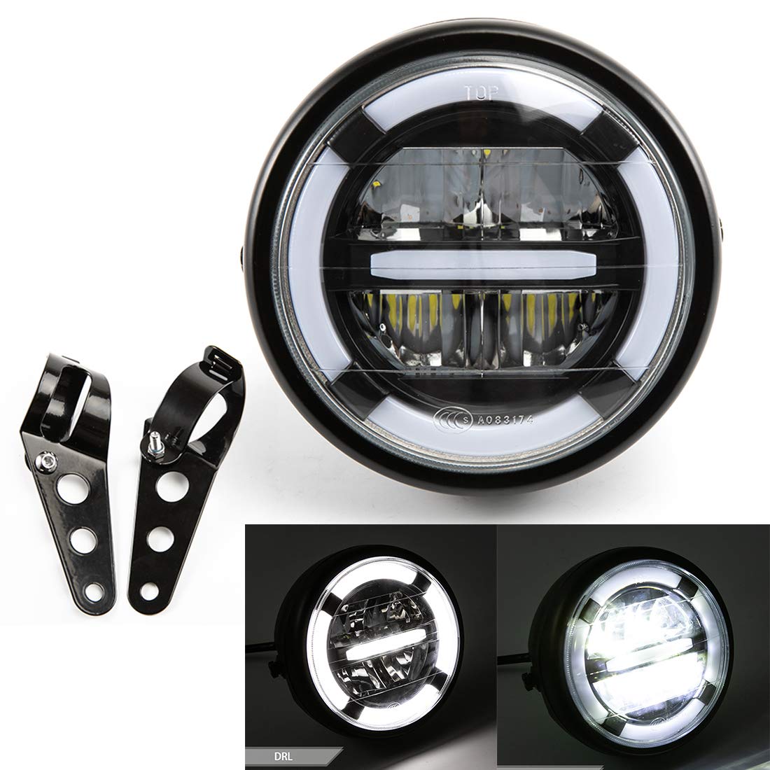 Motorrad Scheinwerfer Baugruppe Universelle LED Frontscheinwerfer mit Weißlicht Tagfahrlicht für Cafe Racer Bobber Chopper Motorrad Scheinwerfer Baugruppe Universelle LED Frontscheinwerfer mit Weißlicht Tagfahrlicht für Cafe Racer Bobber Chopper von evomosa