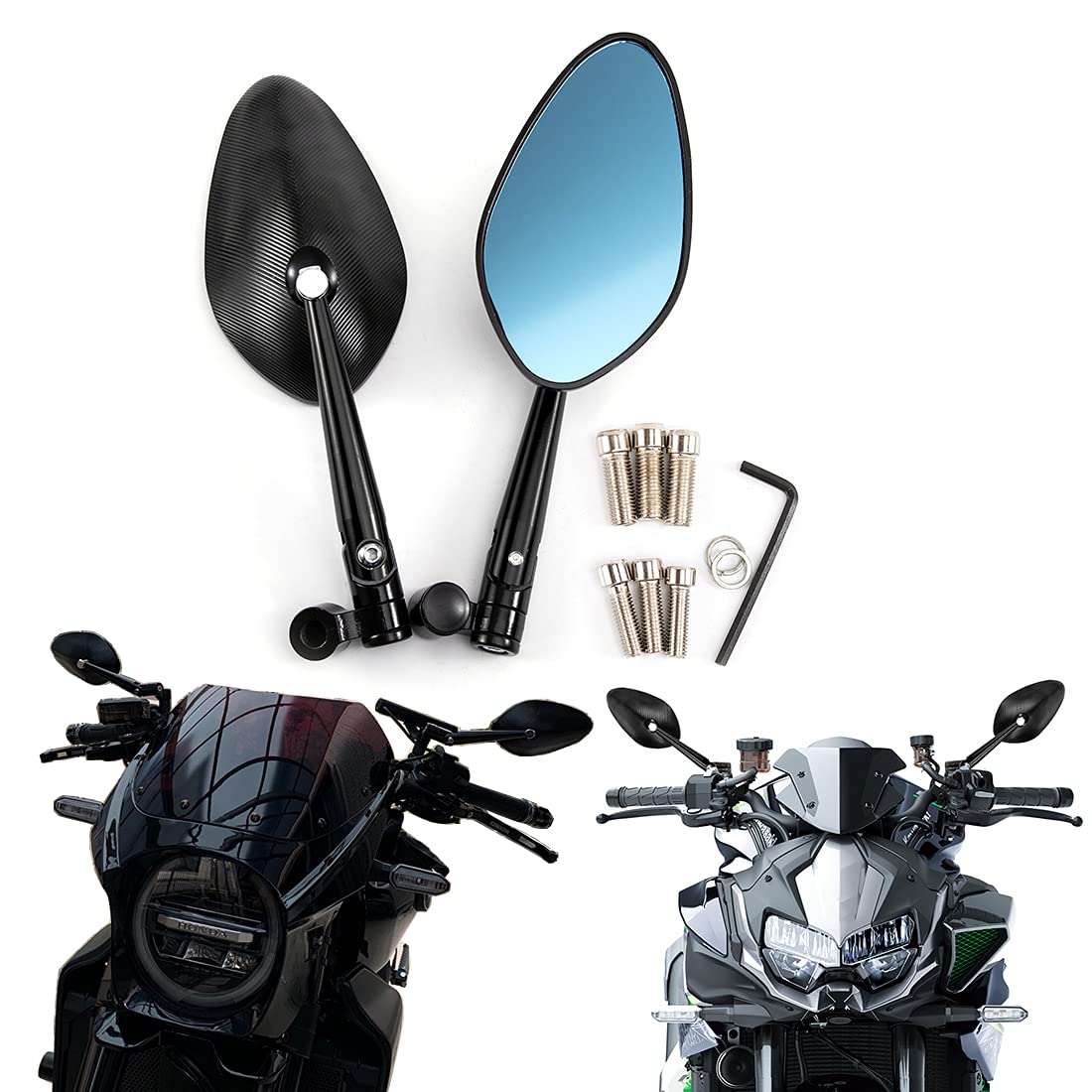 Motorrad Seitenspiegel Universal 10mm 8mm Motorrad-Rückspiegel -Schwarz (B) von evomosa