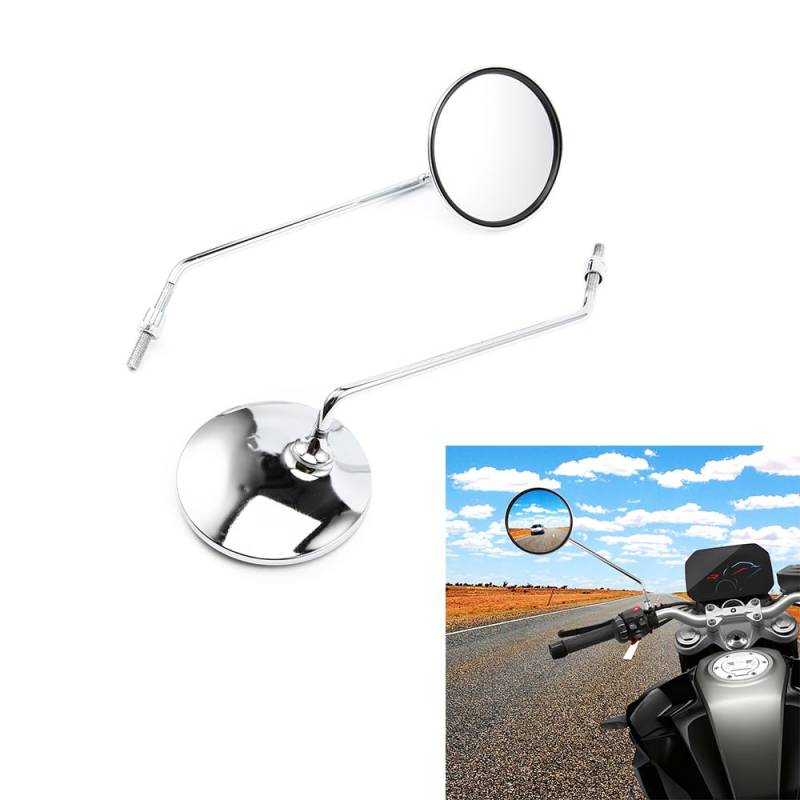 Motorrad Seitenspiegel langer Stiel 3.74 Zoll runder Rückspiegel 8MM Schrauben für Cafe Racer Bobber Chopper Scooter von evomosa