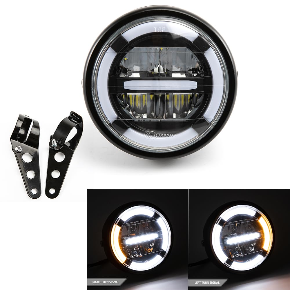 Motorrad scheinwerfer Universal 6,8" LED-Scheinwerfer mit Tagfahrlicht Blinklicht für Cafe Racer Bobber Chopper Frontscheinwerfer Motorrad scheinwerfer Universal 6,8" LED-Scheinwerfer mit Tagfahrlicht Blinklicht für Cafe Racer Bobber Chopper Frontscheinwerfer von evomosa