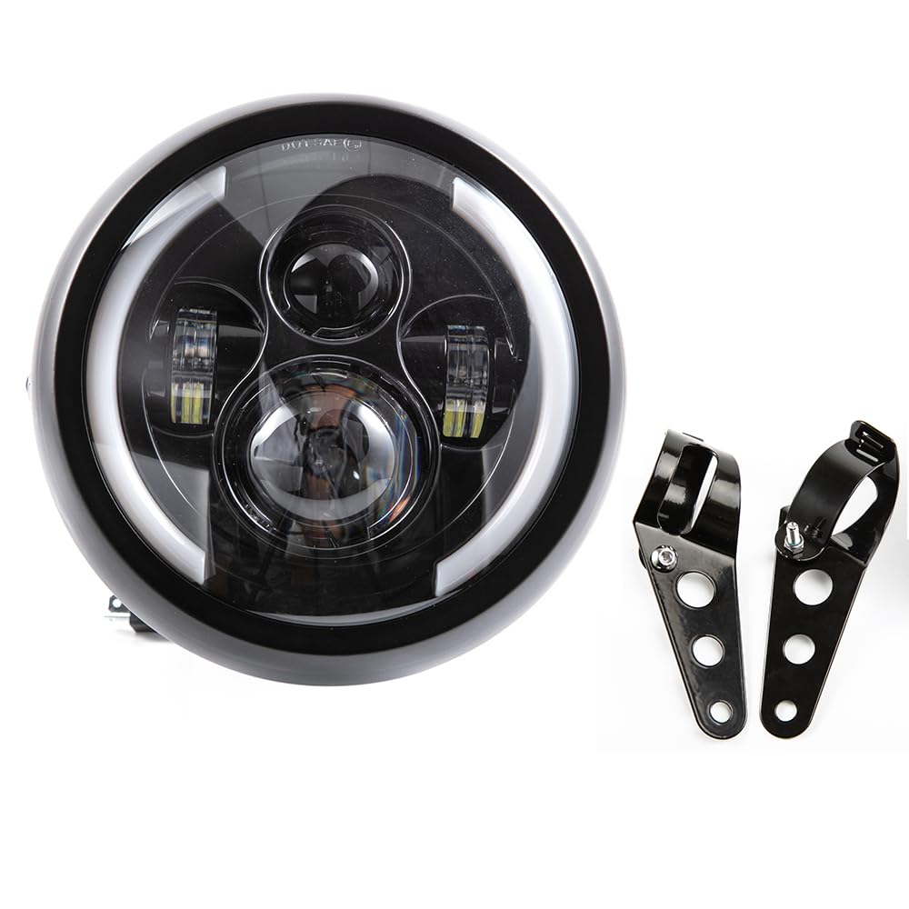 Motorradscheinwerfer Frontscheinwerfer 7,5 Zoll Led Motorrad Stirnlampe für Cafe Racer Bobber Chopper Schwarze Schale Motorradscheinwerfer Frontscheinwerfer 7,5 Zoll Led Motorrad Stirnlampe für Cafe Racer Bobber Chopper Schwarze Schale von evomosa