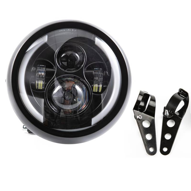 Motorradscheinwerfer Frontscheinwerfer 7,5 Zoll Led Motorrad Stirnlampe für Cafe Racer Bobber Chopper Schwarze Schale von evomosa