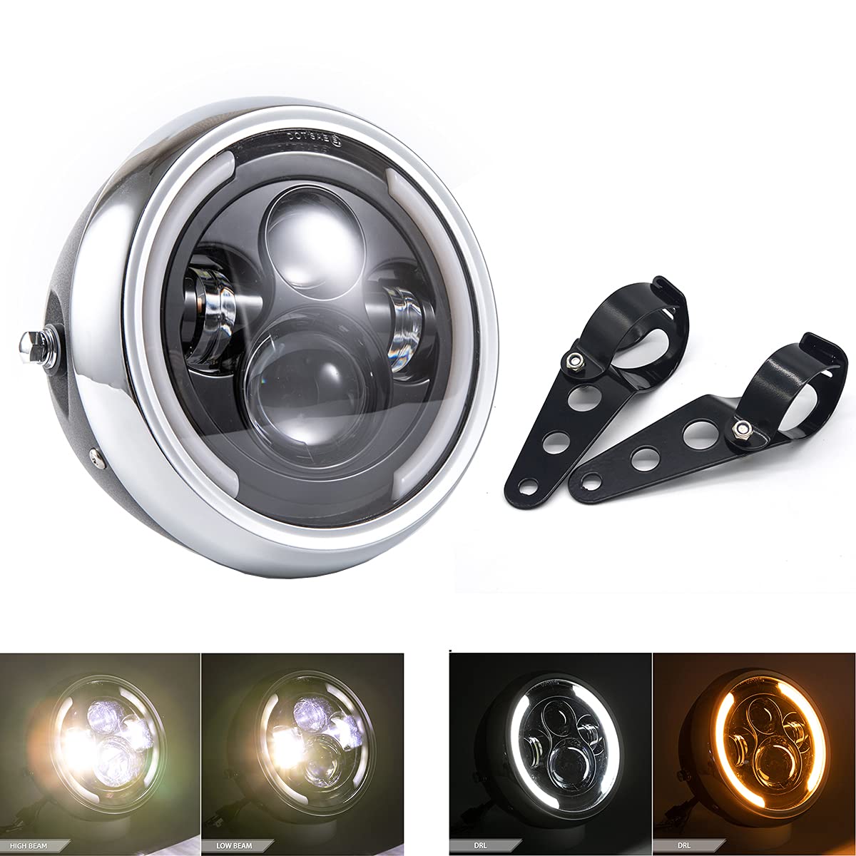 Motorradscheinwerfer Frontscheinwerfer 7,5 Zoll Led Motorrad Stirnlampe für Cafe Racer Bobber Chopper Motorradscheinwerfer Frontscheinwerfer 7,5 Zoll Led Motorrad Stirnlampe für Cafe Racer Bobber Chopper von evomosa