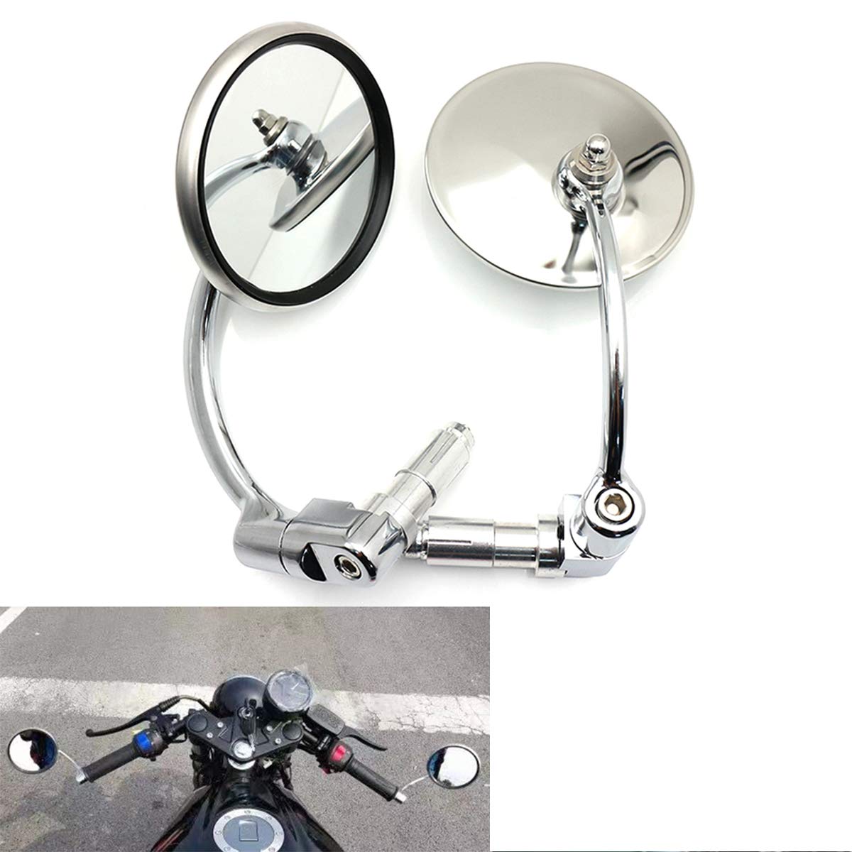 Universal Motorrad Seitenspiegel Chrom Runde Rückspiegel Lenkerendspiegel für Motorrad Chopper Scooter Cafe Racer Universal Motorrad Seitenspiegel Chrom Runde Rückspiegel Lenkerendspiegel für Motorrad Chopper Scooter Cafe Racer von evomosa
