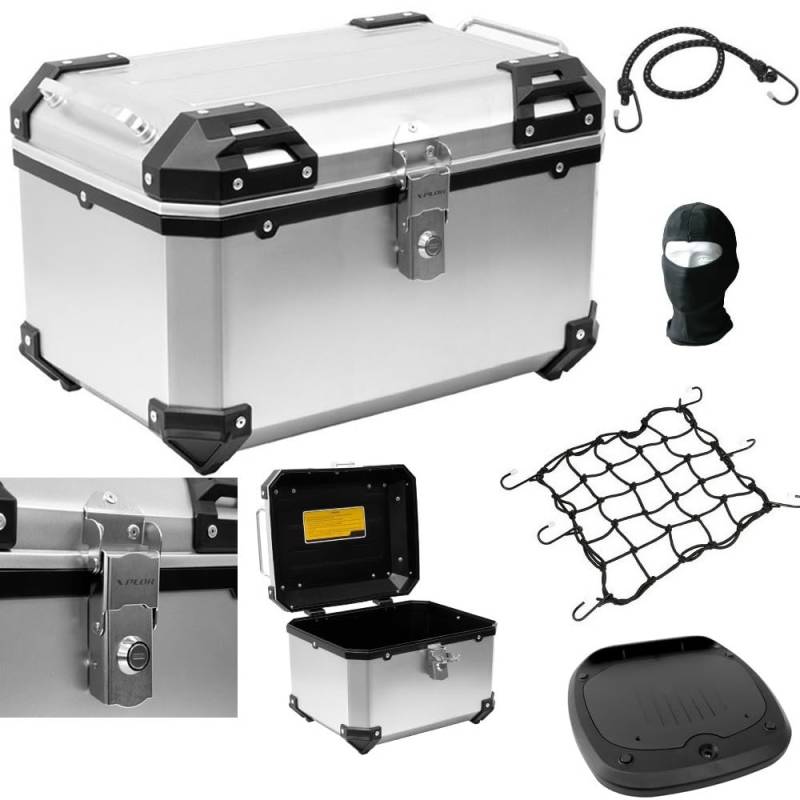 KOMPATIBEL MIT ITALJET Formula 50 Koffer-TOPCASE 52 LT ALUMINIUMFARBE + Platte FÜR Motorrad-Scooter-GEPÄCKTRÄGER FÜR 2 ABNEHMBARE Jet-/MODULAR-/Integral-/UNIVERSAL-HELME von farbrothersonline