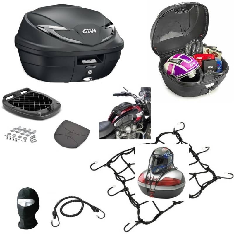 KOMPATIBEL MIT KYMCO X-Town 125 TOPCASE FÜR HINTEREN GEPÄCKTRÄGER, Motorrad-Scooter B360 TECH 39LT+Platte+Netz/Spider FÜR 2 Jet-HELME-1 VOLLSTÄNDIGER/MODULARER Helm von farbrothersonline