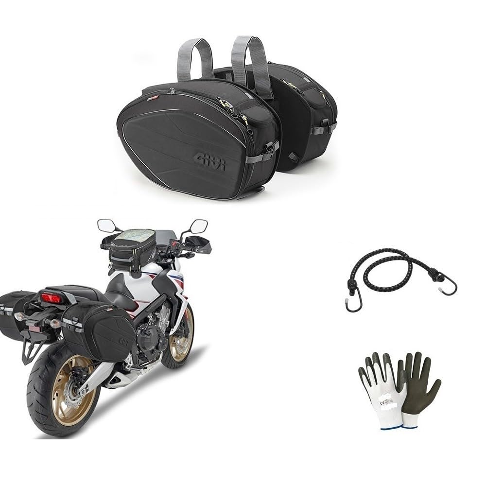 Seitenrucksack Paar Seitentaschen Givi EA100B 40 Liter Linie Easy-T für Motorrad Scooter Universalmontage Schwarz + gratis von farbrothersonline