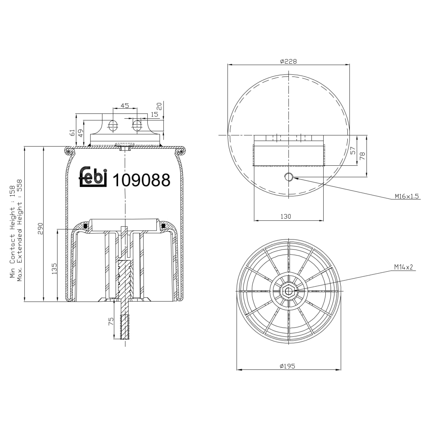 febi bilstein 109088 Luftfederbalg mit Kunststoffkolben und Kolbenstange, 1 Stück von febi bilstein