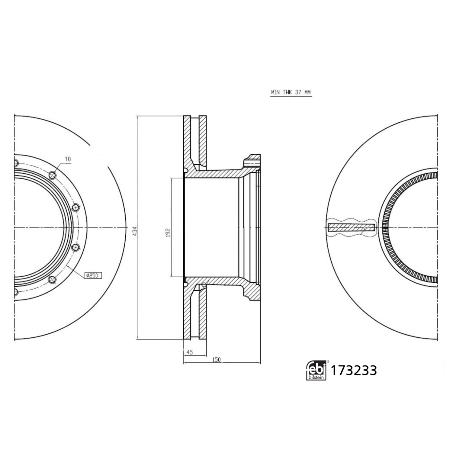 febi bilstein 173233 Bremsscheibe mit ABS-Impulsring, 1 Stück von febi bilstein