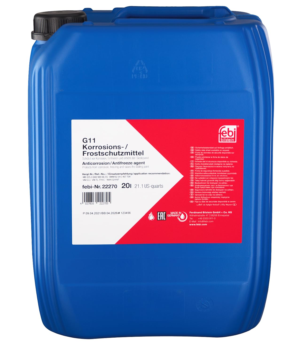 febi bilstein 22270 Frostschutzmittel G11, 20 Liter von febi bilstein