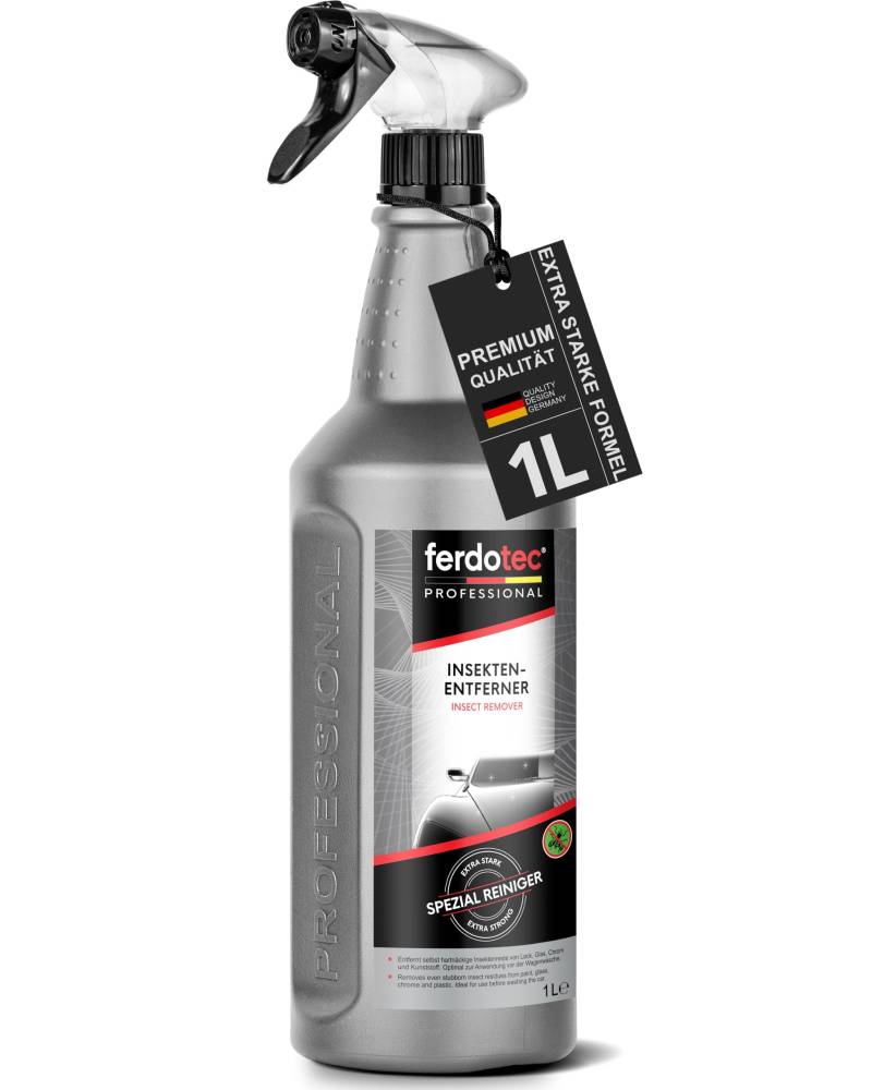 ferdotec® 1L Auto Insektenentferner zur Reinigung der Windschutzscheibe | Insektenreiniger Vorreiniger für Glas, Lack, Chrom, Kunststoffflächen | Autopflege zur Entfernung von Insekten & Flugrost von ferdotec