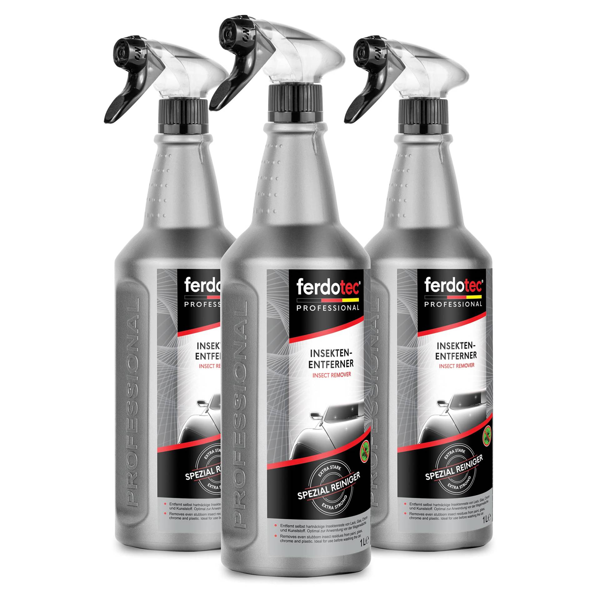 ferdotec® 3 x 1L Auto Insektenentferner zur Reinigung der Windschutzscheibe | Insektenreiniger Vorreiniger für Glas, Lack, Chrom, Kunststoffflächen | Autopflege zur Entfernung von Insekten & Flugrost von ferdotec