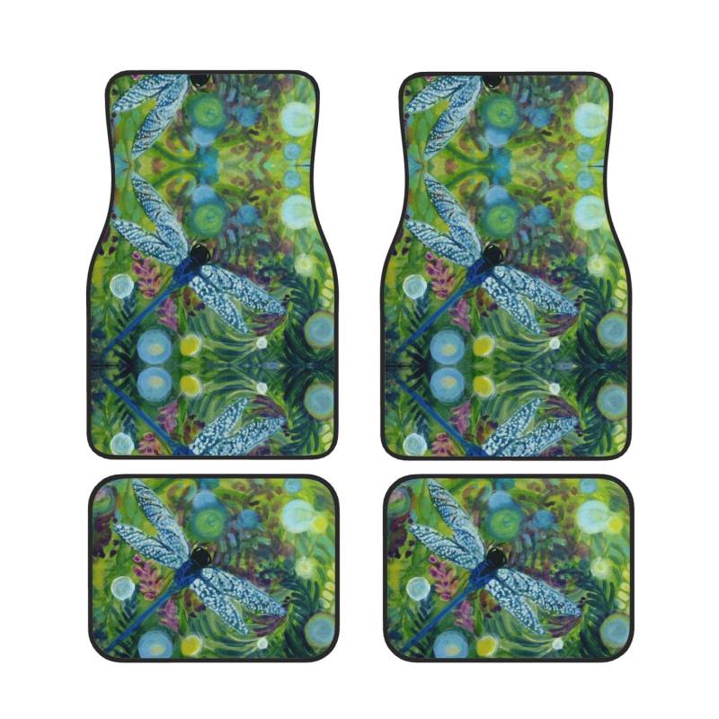 Handbemalte Libellen-Auto-Fußmatten, komplettes Set, 4-teilig, strapazierfähig, Gummi-Bodenmatten von fifbird