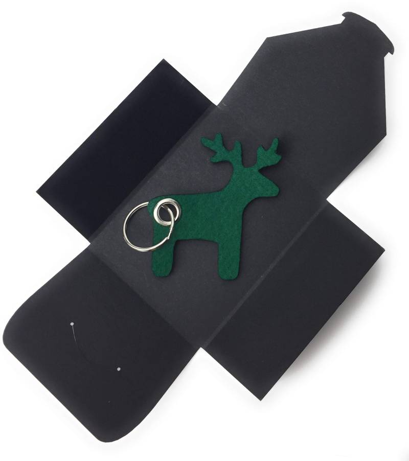 Schlüsselanhänger aus Filz - Elch/Weihnachten - dunkel-grün/Wald-grün - als besonderes Geschenk mit Öse und Schlüsselring - Made-in-Germany von filzschneider