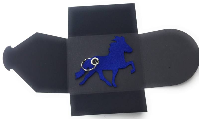 Schlüsselanhänger aus Filz - Island-Pferd/Reiter - Marine-blau/dunkelblau - als Geschenk von filzschneider