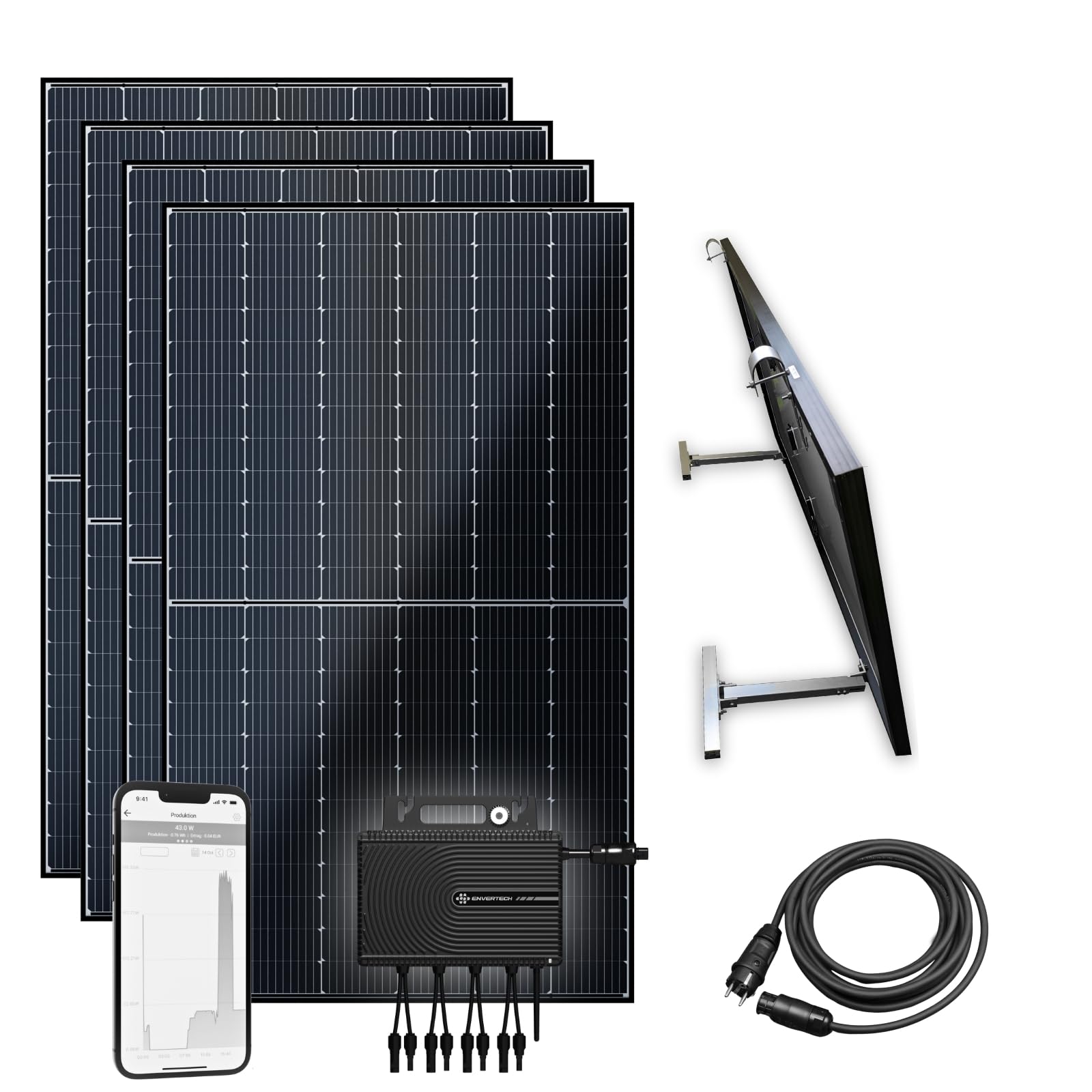 flex-energie Balkonkraftwerk Komplettset 1800Wp I 4x450Wp Solarmodule, EVT2000SE Wechselrichter, Balkonmontage & 5m Kabel I Bifaziale Solaranlage zur Energiegewinnung I Leistung drosselbar auf 800W flex-energie Balkonkraftwerk Komplettset 1800Wp I 4x450Wp Solarmodule, EVT2000SE Wechselrichter, Balkonmontage & 5m Kabel I Bifaziale Solaranlage zur Energiegewinnung I Leistung drosselbar auf 800W von flex-energie