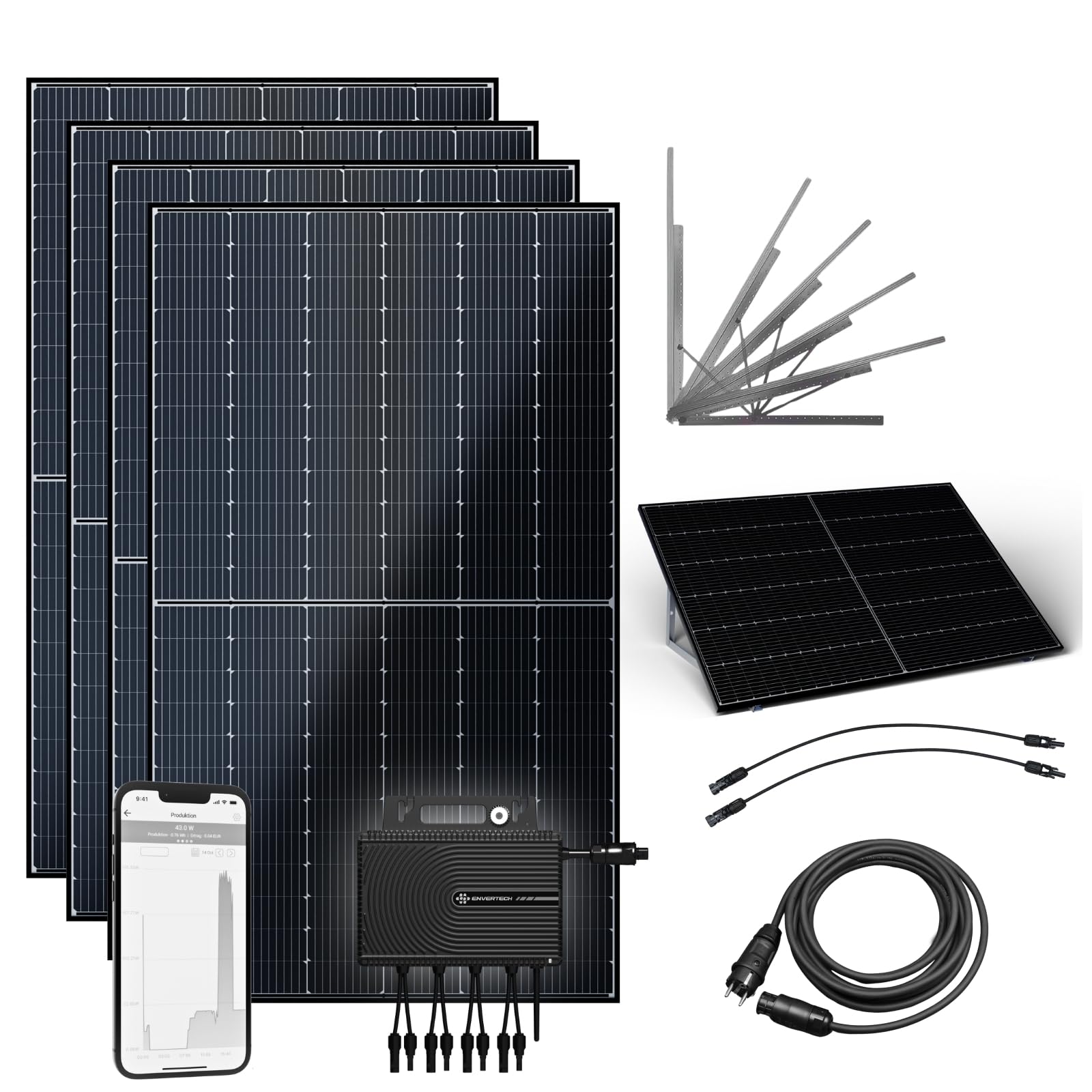 flex-energie Balkonkraftwerk Komplettset 1800Wp I 4x450Wp Solarmodule, EVT2000SE Wechselrichter, Universalaufständerung & 10m Kabel I Bifaziale Solaranlage I Leistung drosselbar auf 800W flex-energie Balkonkraftwerk Komplettset 1800Wp I 4x450Wp Solarmodule, EVT2000SE Wechselrichter, Universalaufständerung & 10m Kabel I Bifaziale Solaranlage I Leistung drosselbar auf 800W von flex-energie