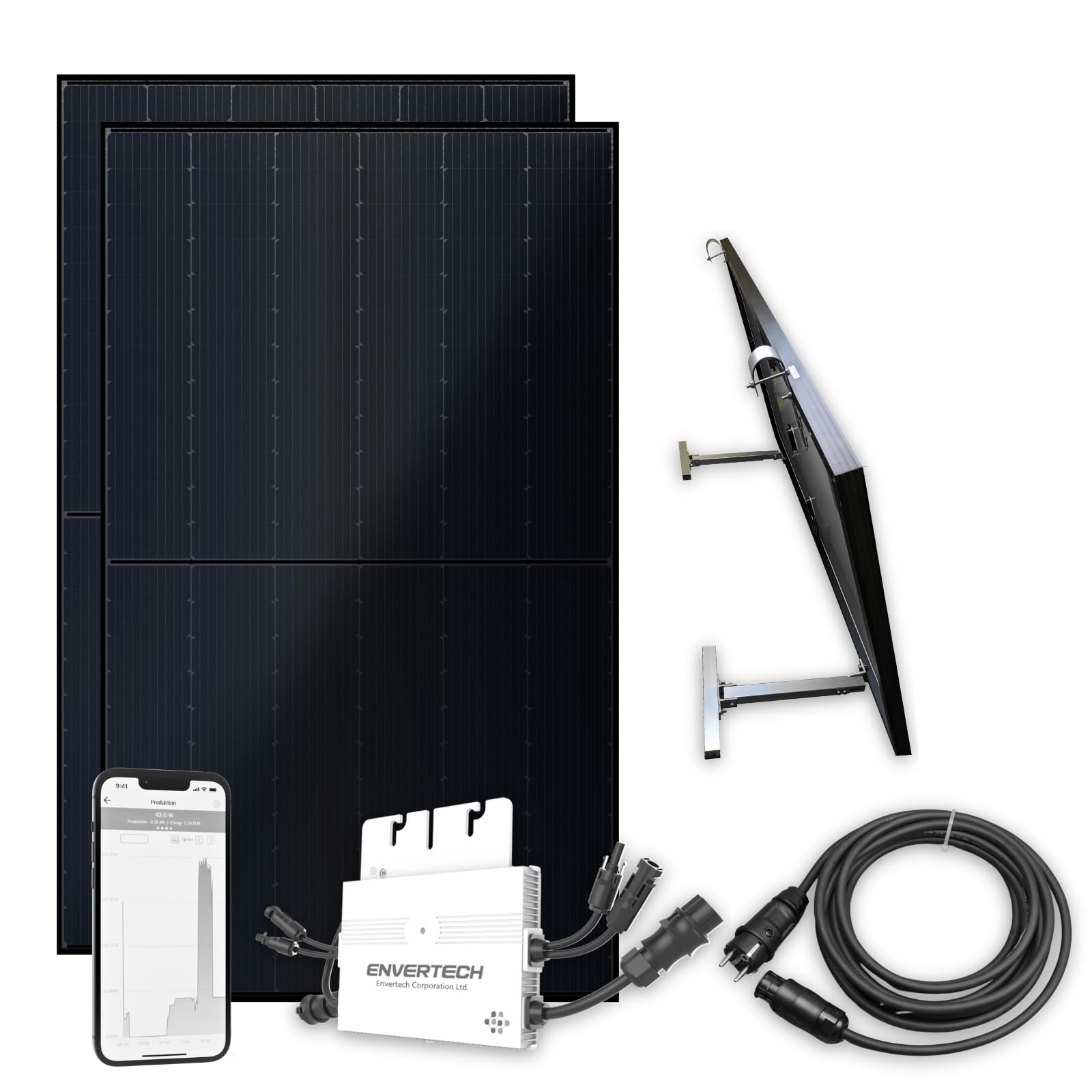 flex-energie Balkonkraftwerk Komplettset 810Wp I 2x 405Wp Solarmodul, Envertech EVT560 Wechselrichter, Balkonmontage, WiFi Switch & 10m Kabel I Solaranlage am Balkon zur Stromkosten-Einsparung flex-energie Balkonkraftwerk Komplettset 810Wp I 2x 405Wp Solarmodul, Envertech EVT560 Wechselrichter, Balkonmontage, WiFi Switch & 10m Kabel I Solaranlage am Balkon zur Stromkosten-Einsparung von flex-energie