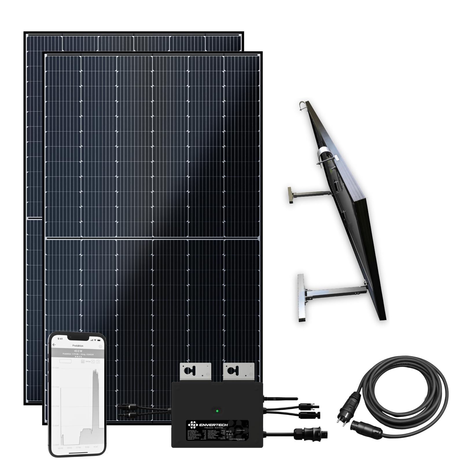 flex-energie Balkonkraftwerk Komplettset 900Wp I 2x450Wp Solarmodule, Envertech EVT800-B Wechselrichter, Balkonmontage & 10m Kabel I Solaranlage zur Stromkosten-Einsparung I Energiegewinnung am Balkon flex-energie Balkonkraftwerk Komplettset 900Wp I 2x450Wp Solarmodule, Envertech EVT800-B Wechselrichter, Balkonmontage & 10m Kabel I Solaranlage zur Stromkosten-Einsparung I Energiegewinnung am Balkon von flex-energie