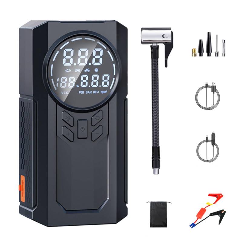 FLEXMAN Sprungstarter und Reifeninflator mit LED Display, 150Psi Reifen Inflator Tragbarer Luftkompressor mit 8000mAh Batterie Jumper Starter Pack für Fahrräder Motorradauto von flexman