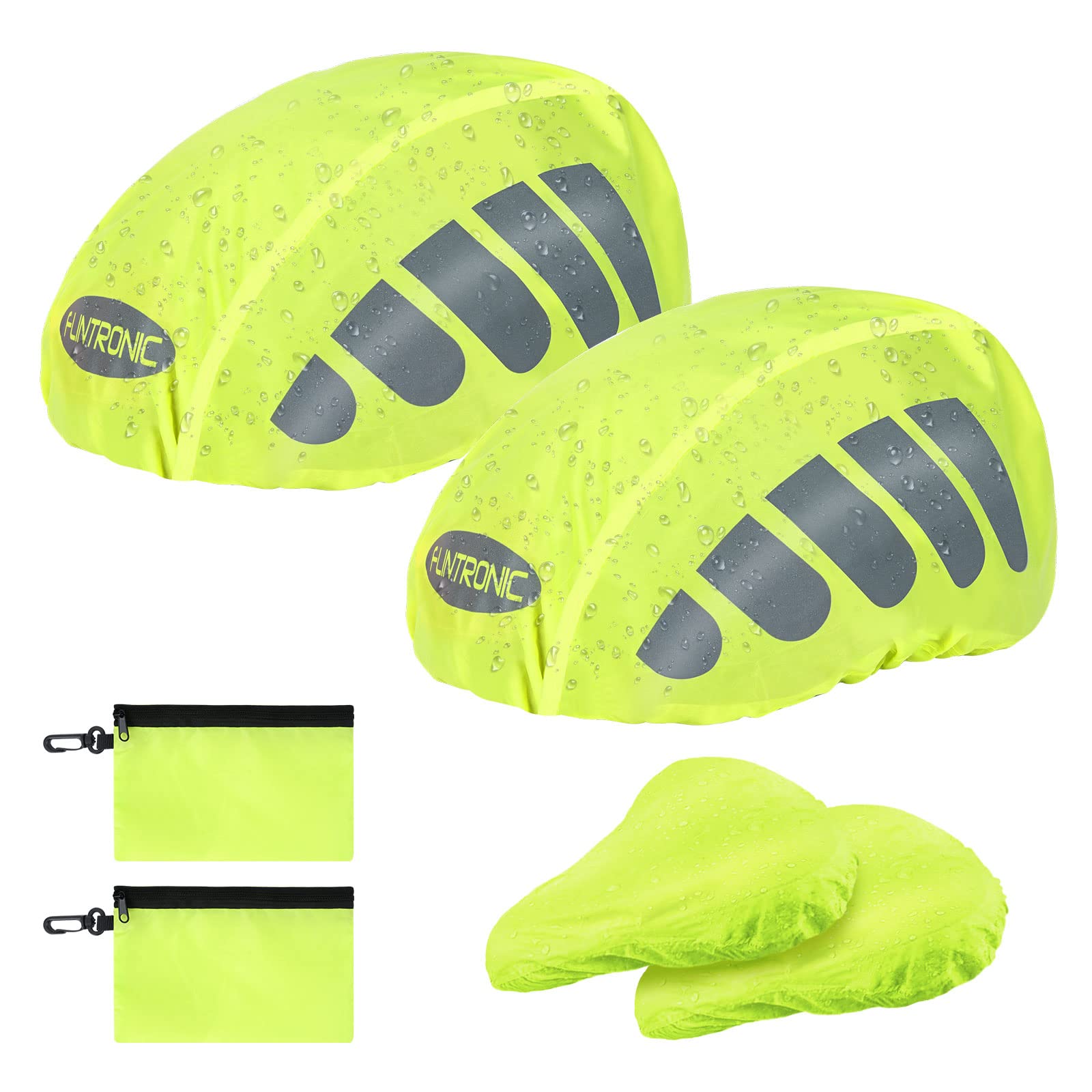 flintronic 4 Stück Helmüberzug Regenhülle Helmschutz, Helmregenüberzug Wasserdichter,Helmet Raincover,Fahrradhelm Refleksstreifen Reflektoren,Helm Regenschutz Universalgröße für Herren Damen Kinder von flintronic