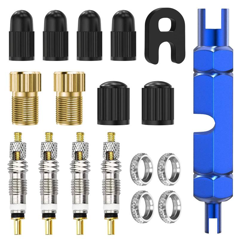 Flintronic 18-Teile Presta-Ventilkernset, Fahrradventil Adapter Set, Ventiladapter für Fahrradventileinsatz, Ventilschraube/Ventilschlüssel/Ventilschutzkappen, für Fahrräder und Mountainbikes von flintronic