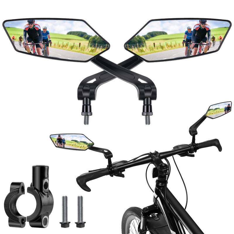 Flintronic Fahrradspiegel, 2 Stück 360° Fahrradspiegel Rückspiegel, Universal Sicherer Rückspiegel für 22mm-25mm, Robust, Schlagfestes, Fahrradlenker Spiegel für Lenker Fahrrad,Mountainbike, Rennräder von flintronic
