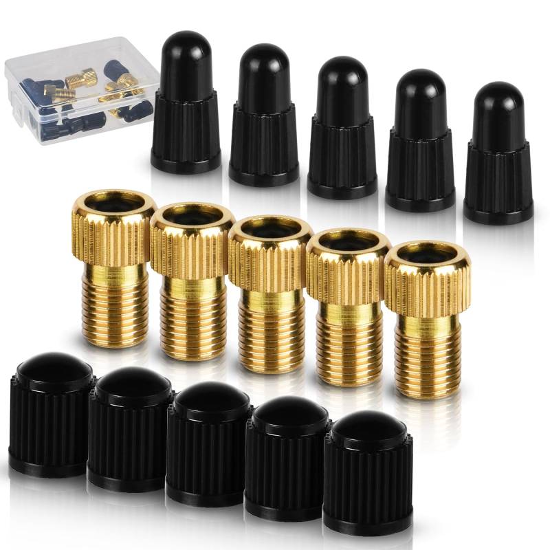 flintronic Messing-Adapter, 5 Stück Fahrradventil Adapter aus Messing, Fahrrad Autoventil Ventiladapter, Ventiladapter Fahrrad Autoventil, Adapter Radventil Presta/Schrader Ventile von flintronic