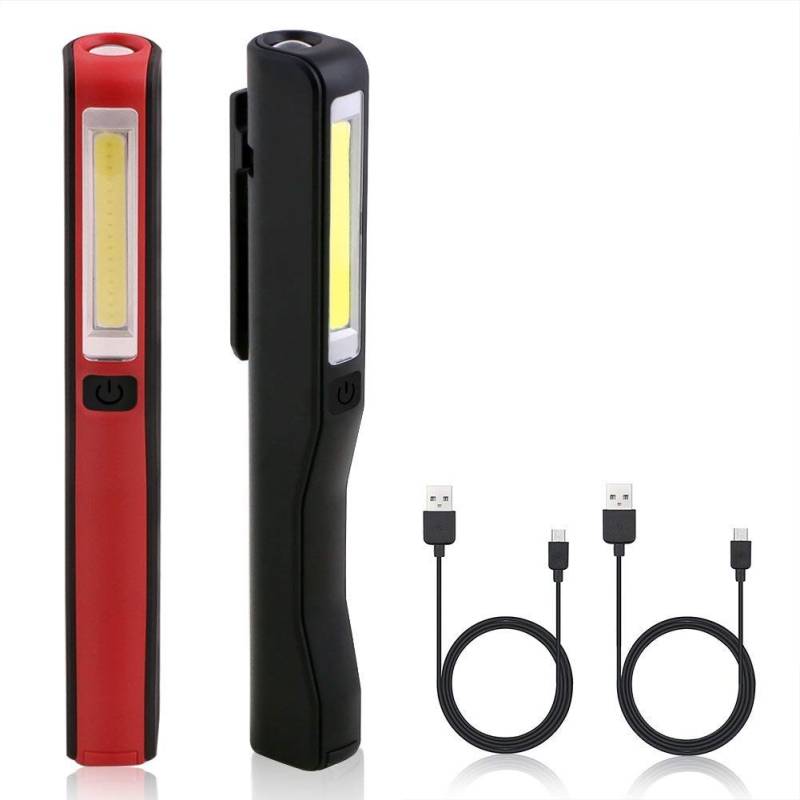 Flintronic Werkstattlampe, LED Arbeitsleuchte, COB Arbeitsleuchte, LED Handlampe Wiederaufladbare, Superhelle LED Inspektionsleuchten mit Magnet Clip und USB Ladungskabel Schwarz und Rot(2 Stück) von flintronic