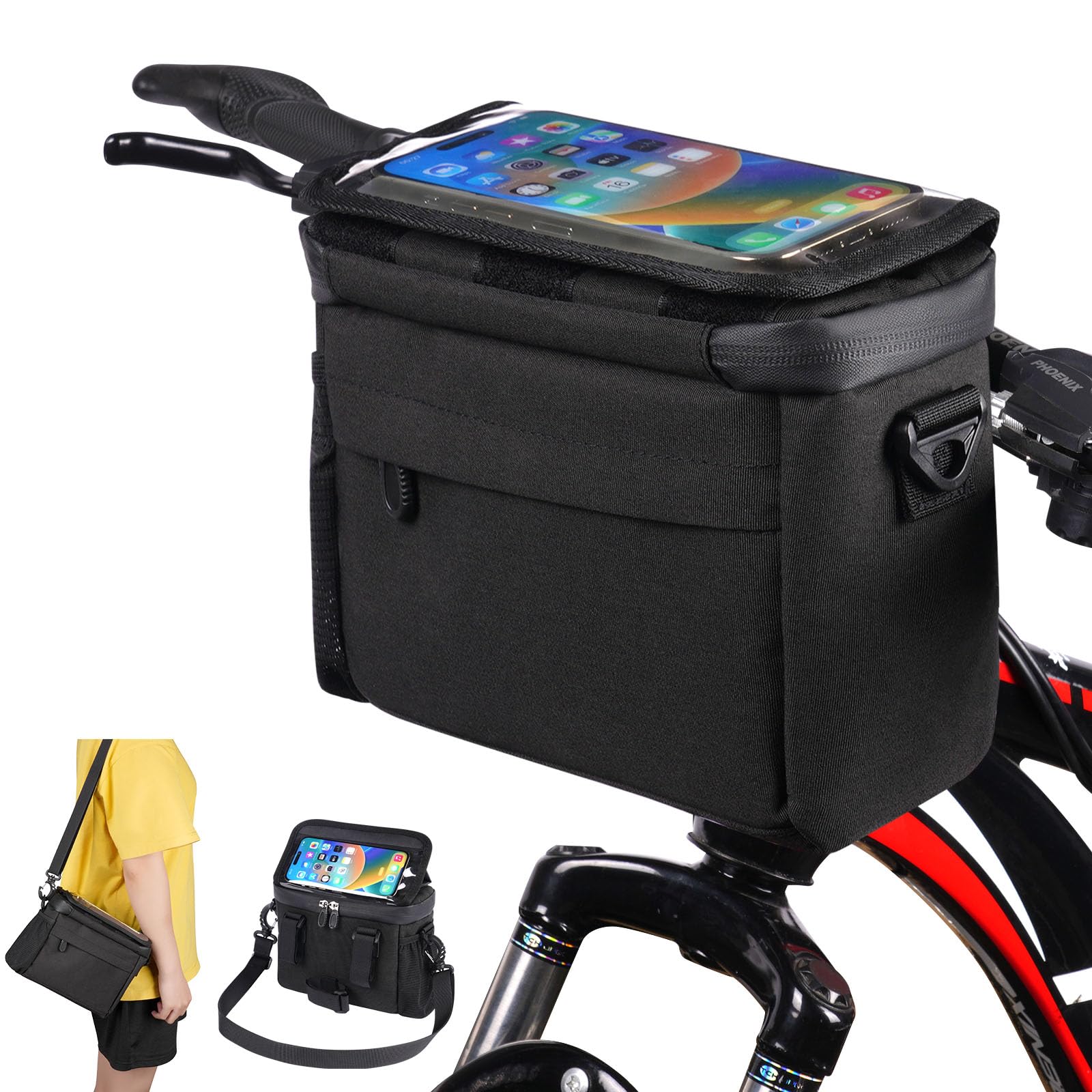 flintronic Fahrradkorb vorne Tasche, Wasserdichter Fahrradkorb Tasche mit ouchscreen Vorne Fahrradtasche und Abnehmbarem Schultergurt für alle Handy von flintronic