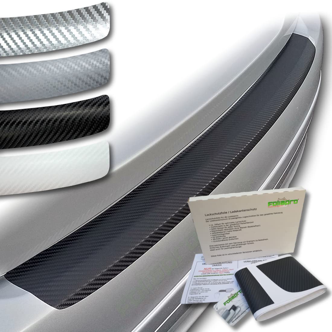 foliapro Lackschutzfolie Ladekantenschutz-Folie Carbonfolie Carbon - Fahrzeug und Foliensorte wählbar - für Audi Q5 FY ab 2017 bis 2022 - Carbon Silber von foliapro