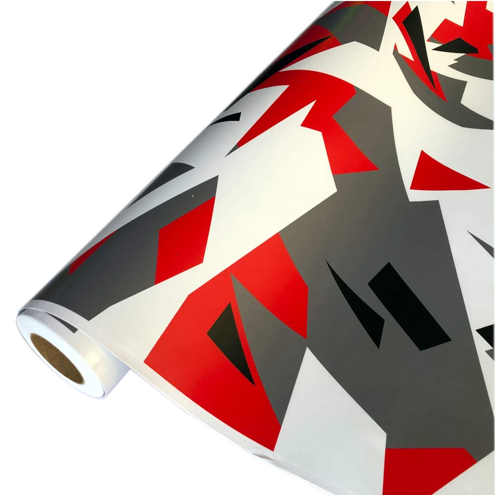 folimac Camouflage Autofolie Selbstklebend Blasenfrei mit Luftkanäle 3D bekleben, Schwarz weiß Grau Rot #302 (2m x 152 cm) von folimac