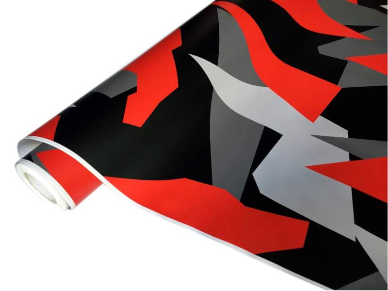 folimac Camouflage Autofolie Selbstklebend mit Luftkanäle Schwarz weiß Grau Rot #33 (15meter x 152cm) von folimac