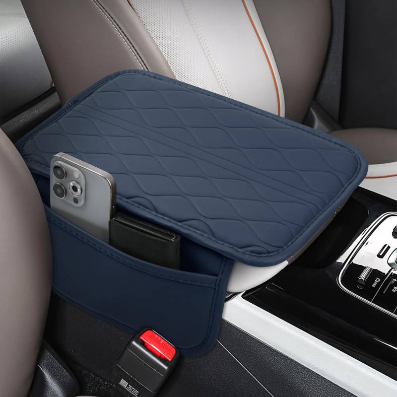 frani Auto-Mittelkonsolen-Abdeckung, Leder-Armlehnenbezug mit 2 Aufbewahrungstaschen, Universal-Armlehnenbezug, Auto-Innenzubehör, Schutz für die meisten Fahrzeuge, Blau von frani