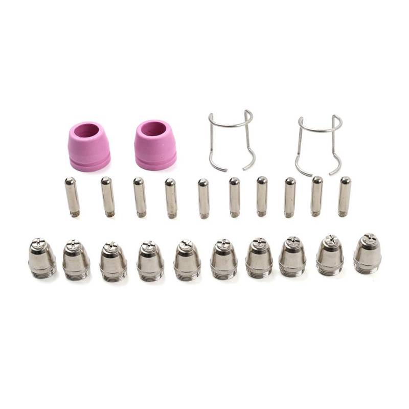 SIKUAI 24Pcs Plasma Verbrauchs Schild Kappe Taschenlampe Tipps Elektrode Düse Kit Kupfer Silber Für Cutter AG60 SG55 von generisch