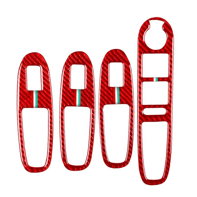 SIKUAI Auto Fensterheber Panel Verkleidung Abdeckung Schalter Knopf Aufkleber RHD Rot Carbon Faser Für 159 04-12 4Pcs von generisch